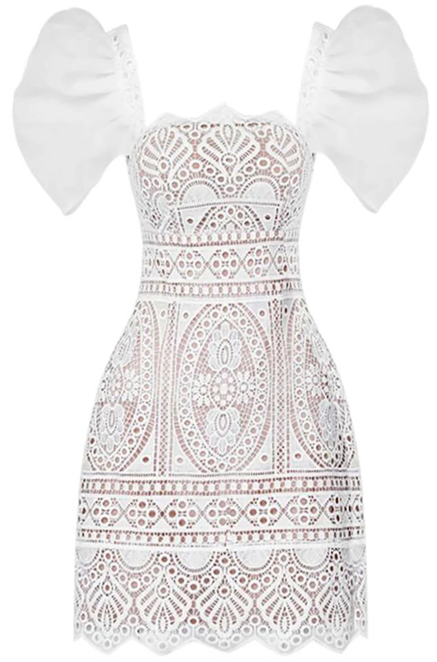 Puff Sleeve Lace Dress White