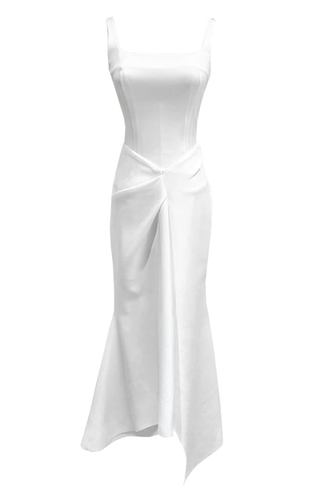 Draped Detail Midi Dress White