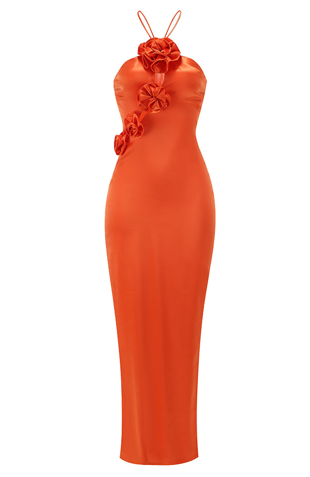 Halter Floral Maxi Dress Orange