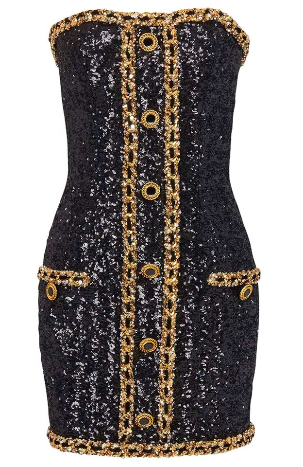 Strapless Sequin Dress Black Gold