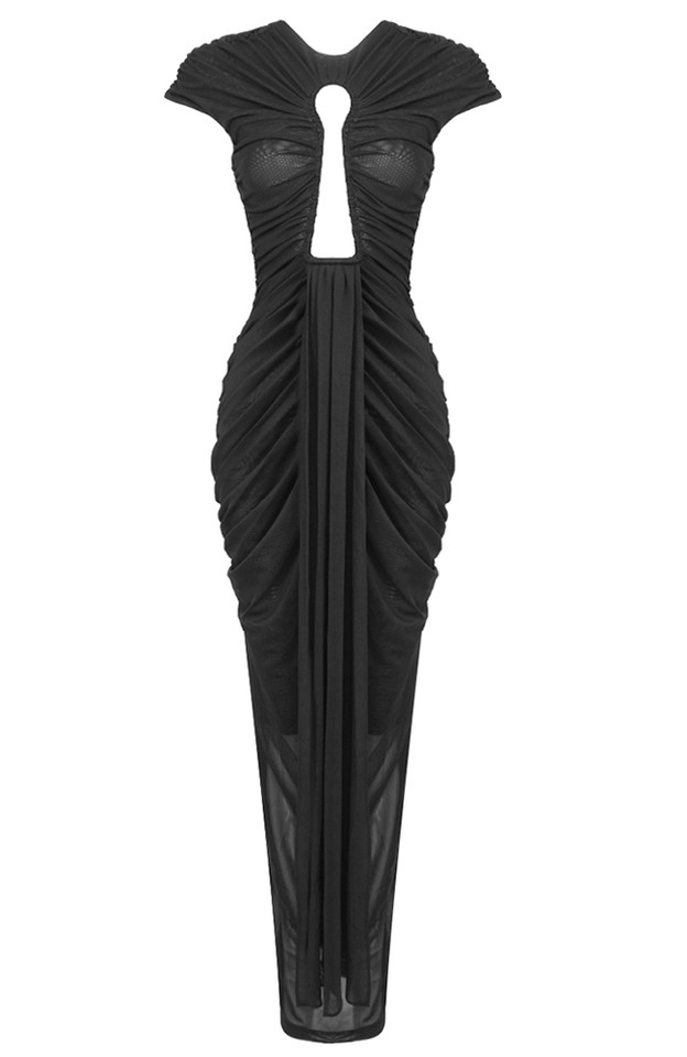 Keyhole Detail Ruched Maxi Dress Black Keyhole Detail Ruched Maxi Dress Black