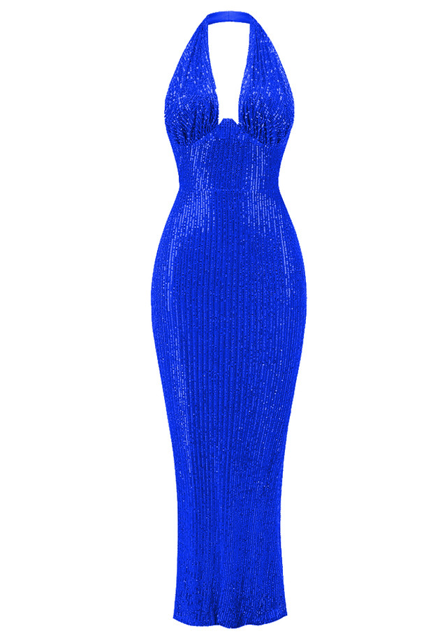 Halter Sequin Maxi Dress Blue Halter Sequin Maxi Dress Blue