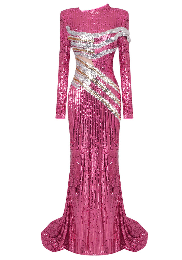 Long Sleeve Sequin Maxi Dress Hot Pink Long Sleeve Sequin Maxi Dress Hot Pink