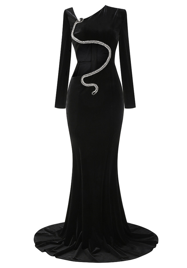 Long Sleeve Crystal Mermaid Maxi Dress Black Long Sleeve Crystal Mermaid Maxi Dress Black