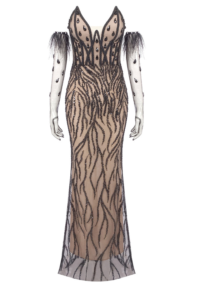 Strapless Sequined Mesh Maxi Dress Black Strapless Sequined Mesh Maxi Dress Black