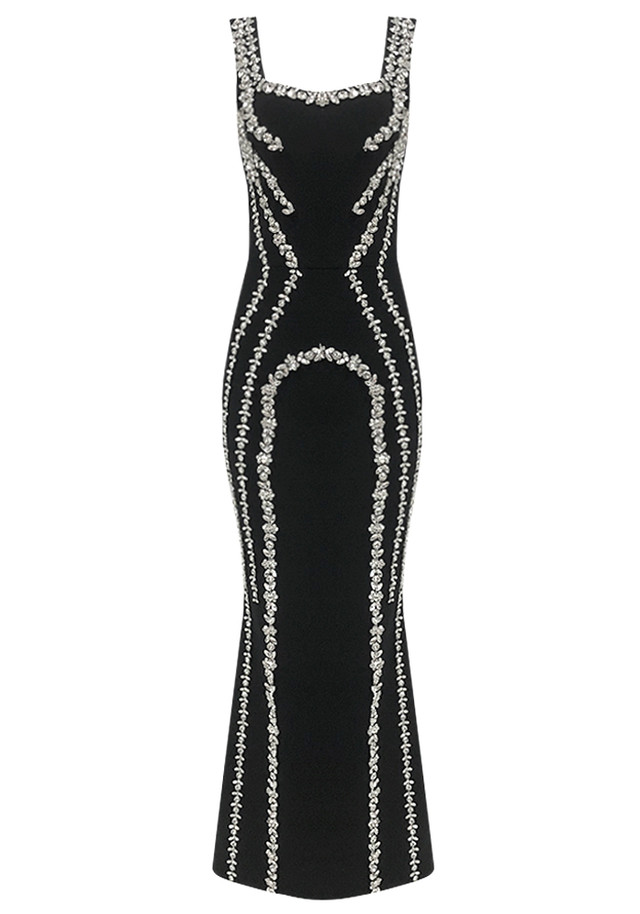 Crystal Trim Maxi Dress Black Crystal Trim Maxi Dress Black