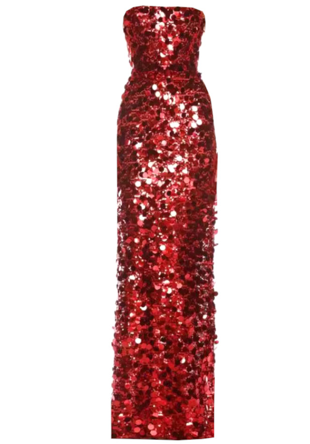 Strapless Big Sequins Maxi Dress Red Strapless Big Sequins Maxi Dress Red