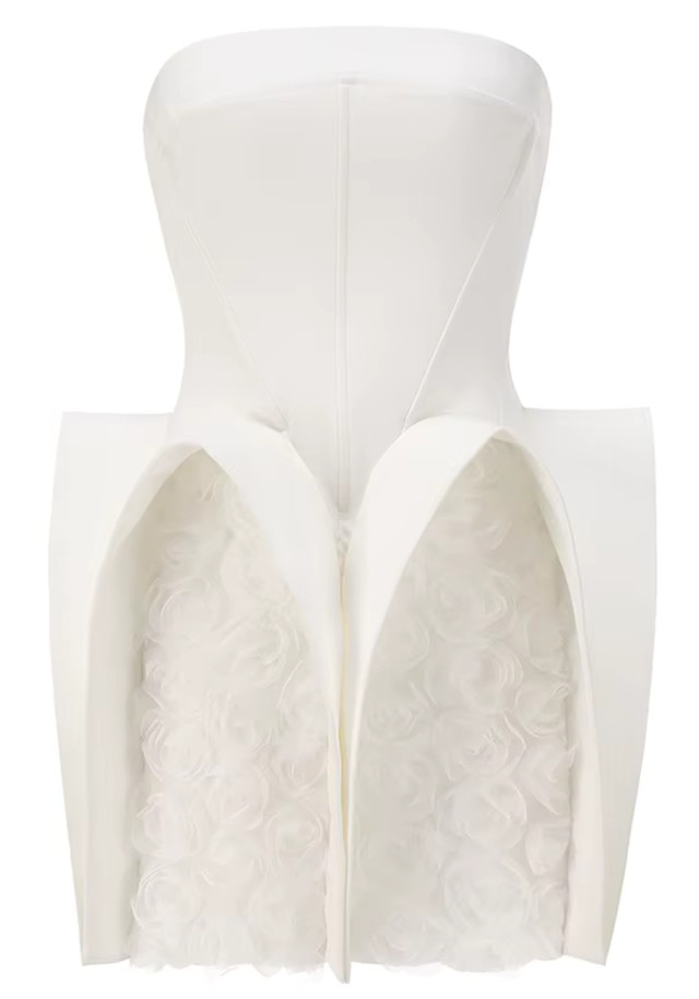 Strapless Structured Floral Dress White Strapless Structured Floral Dress White