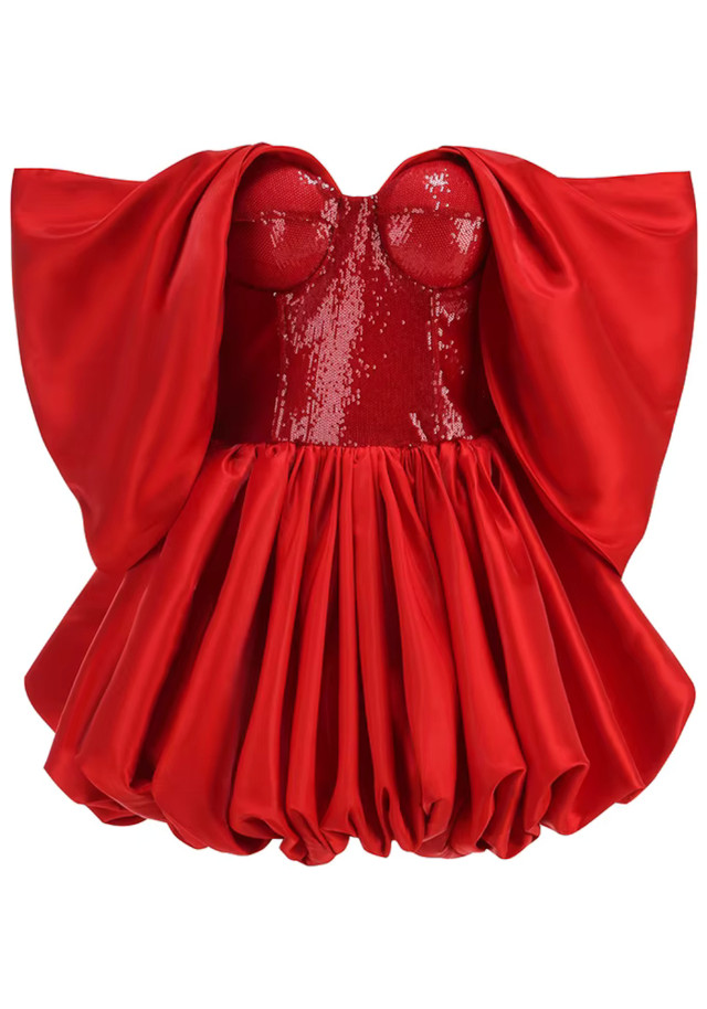 Bardot Sequin Bustier Puff Dress Red Bardot Sequin Bustier Puff Dress Red