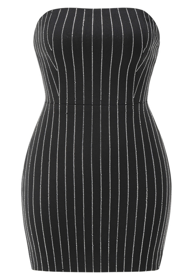 Strapless Crystal Stripes Dress Black Strapless Crystal Stripes Dress Black