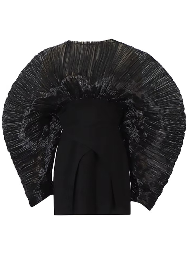 Long Sleeve Pleated Puff Dress Black Long Sleeve Pleated Puff Dress Black