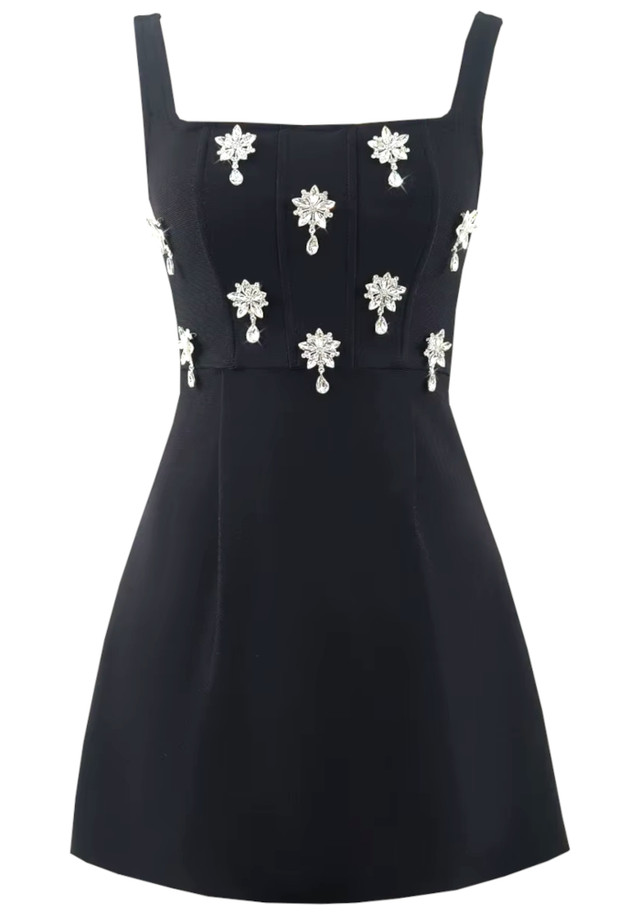 Crystal Detail A Line Dress Black Crystal Detail A Line Dress Black