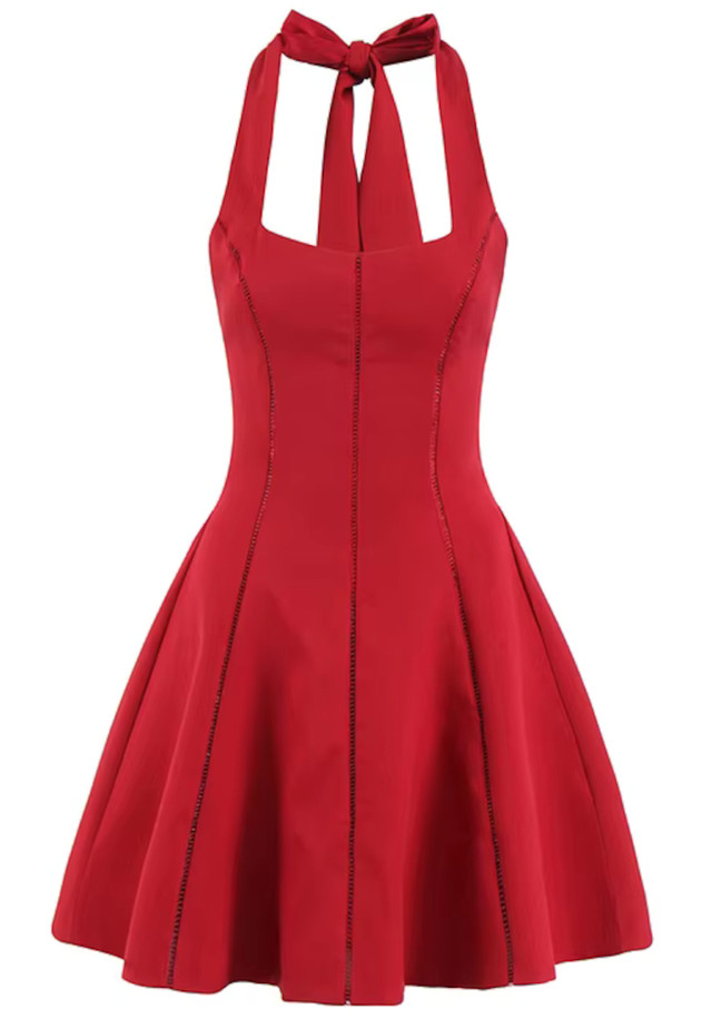 Halter Backless A Line Dress Red Halter Backless A Line Dress Red