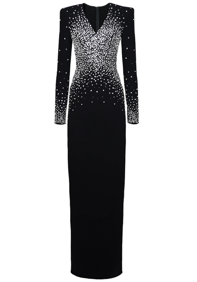 Long Sleeves Crystal Maxi Dress Black Long Sleeves Crystal Maxi Dress Black