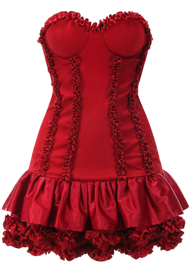 Strapless Bustier Ruffle Dress Red