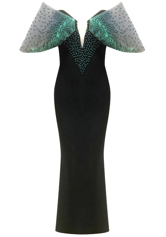 Bardot Embellished Maxi Dress Green Black Bardot Embellished Maxi Dress Green Black