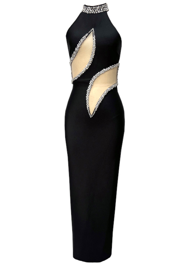 Halter Crystal Mesh Maxi Dress Black Halter Crystal Mesh Maxi Dress Black