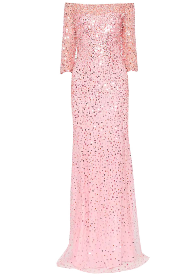 Sequin Bardot Maxi Dress Pink Sequin Bardot Maxi Dress Pink