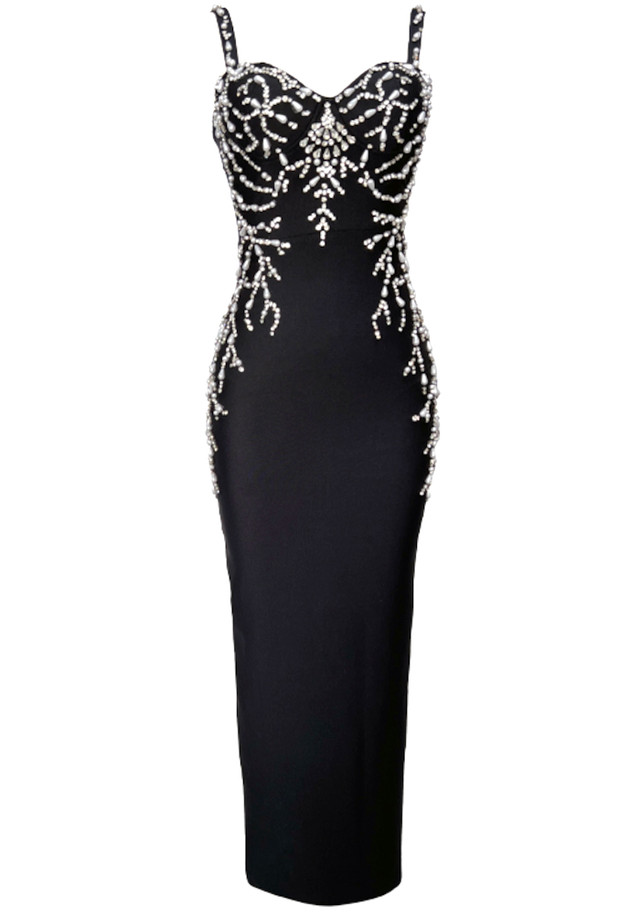 Crystal Embellished Maxi Dress Black Crystal Embellished Maxi Dress Black