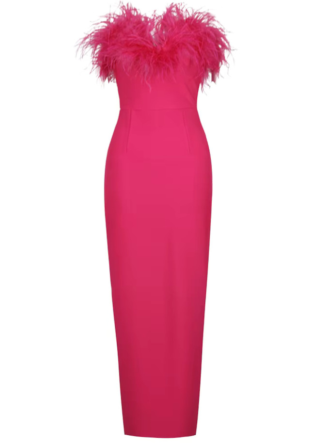 Strapless Feather Maxi Dress Hot Pink Strapless Feather Maxi Dress Hot Pink