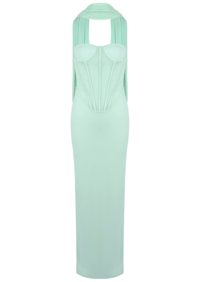Strapless Bustier Maxi Dress Green Strapless Bustier Maxi Dress Green