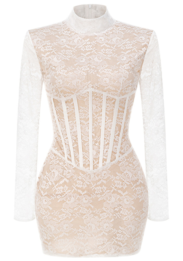 Long Sleeve Lace Corset Dress White Long Sleeve Lace Corset Dress White