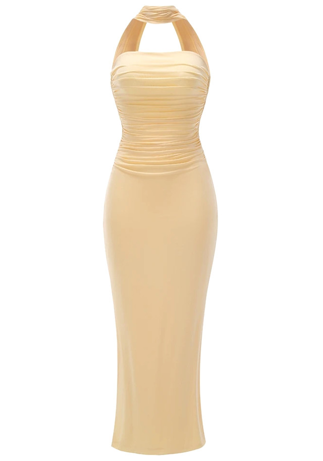 Choker Strapless Draped Floral Maxi Dress Yellow Choker Strapless Draped Floral Maxi Dress Yellow