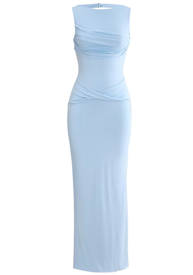 Draped Backless Maxi Dress Blue Draped Backless Maxi Dress Blue