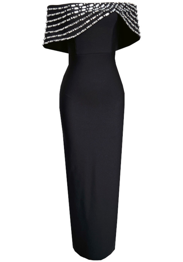Crystal Bardot Maxi Dress Black Crystal Bardot Maxi Dress Black