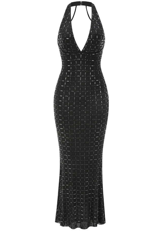 Halter Bustier Embellished Maxi Dress Black Halter Bustier Embellished Maxi Dress Black