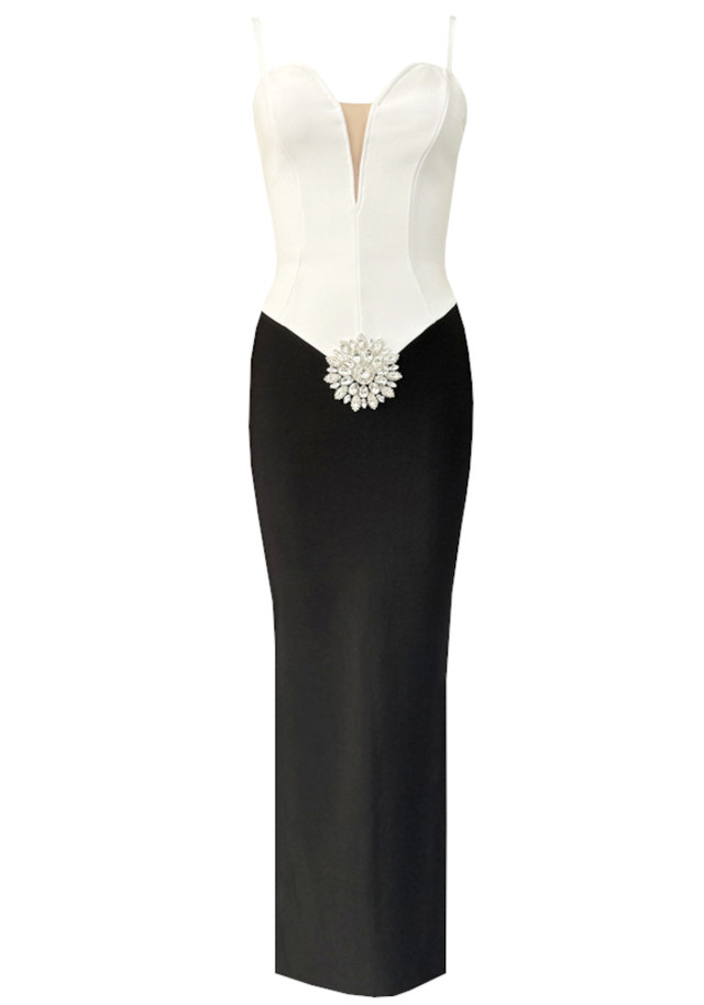 Crystal Floral Detail Maxi Dress Black White Crystal Floral Detail Maxi Dress Black White