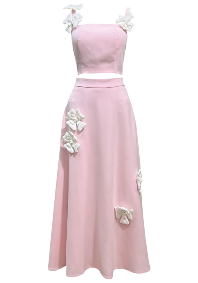 Floral Detail A Line Midi Two Piece Dress Pink Floral Detail A Line Midi Two Piece Dress Pink