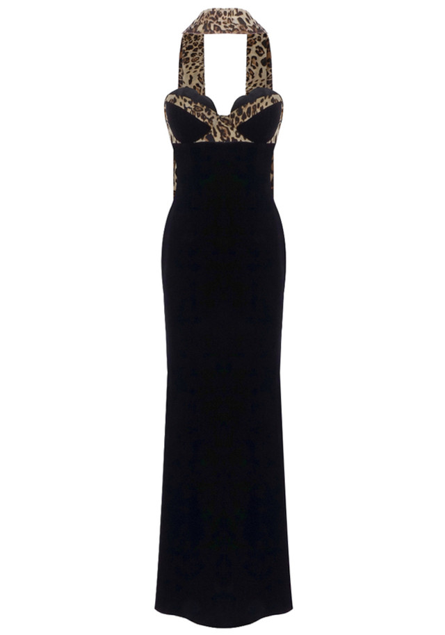 Strapless Animal Print Bustier Maxi Velvet Dress Black Strapless Animal Print Bustier Maxi Velvet Dress Black