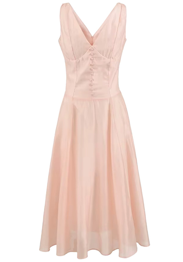 Button Detail A Line Midi Dress Pink Button Detail A Line Midi Dress Pink