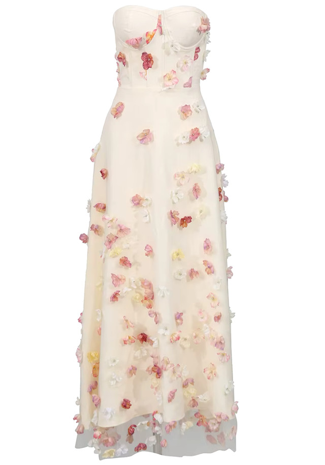 Strapless Floral Corset Maxi Dress Ivory Strapless Floral Corset Maxi Dress Ivory