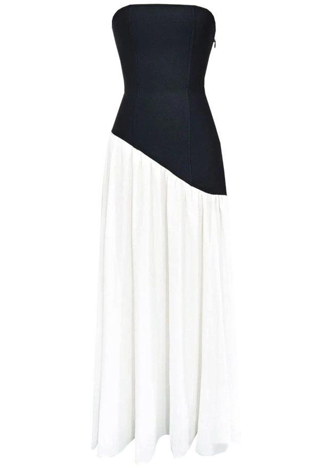 Strapless Corset A Line Maxi Dress Black White Strapless Corset A Line Maxi Dress Black White