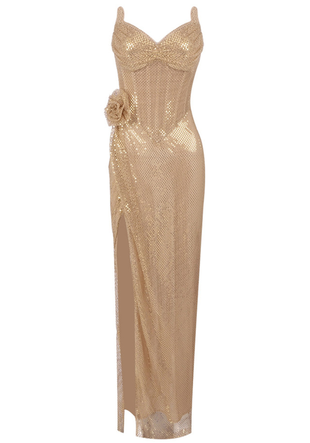 Strapless Sparkly Floral Corset Maxi Dress Gold Strapless Sparkly Floral Corset Maxi Dress Gold