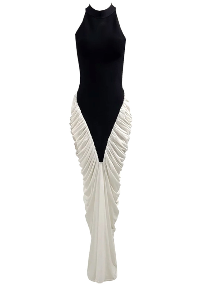 Halter Draped Maxi Dress Black White Halter Draped Maxi Dress Black White