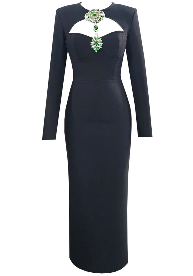 Long Sleeve Crystal Detail Maxi Dress Black Long Sleeve Crystal Detail Maxi Dress Black