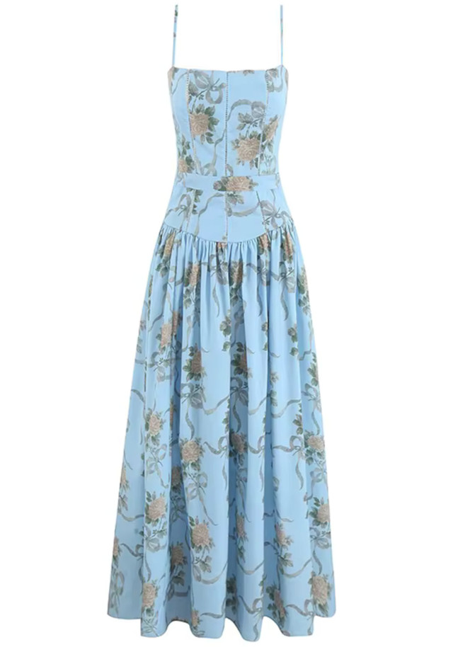 Floral A Line Midi Dress Blue Floral A Line Midi Dress Blue