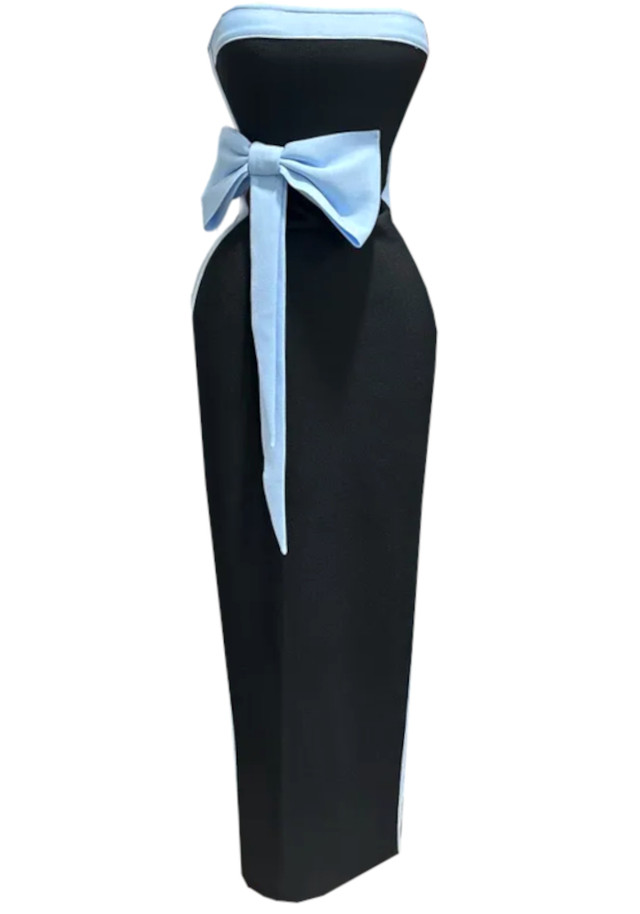 Strapless Bow Detail Maxi Dress Black Blue Strapless Bow Detail Maxi Dress Black Blue