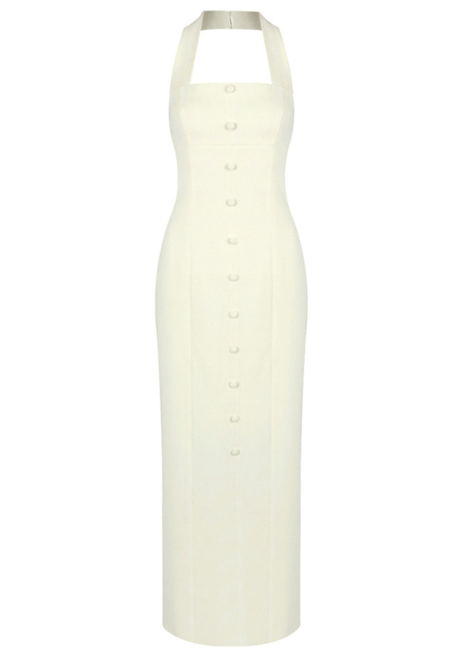 Halter Button Detail Maxi Dress Ivory Halter Button Detail Maxi Dress Ivory