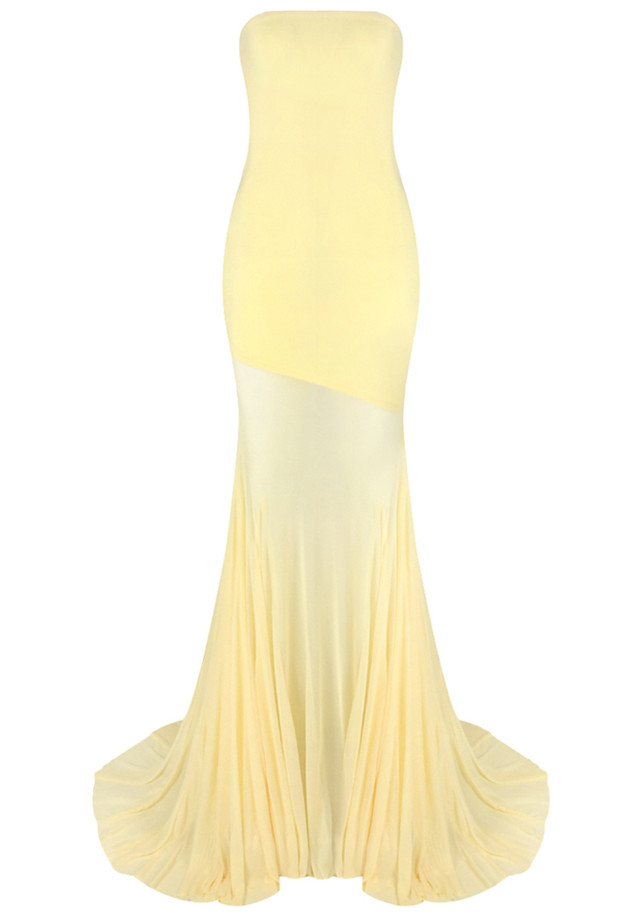Strapless Mermaid Mesh Maxi Dress Yellow