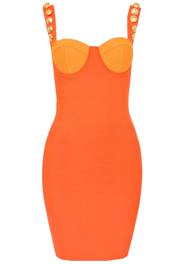 Bustier Detail Embellished Straps Dress Orange