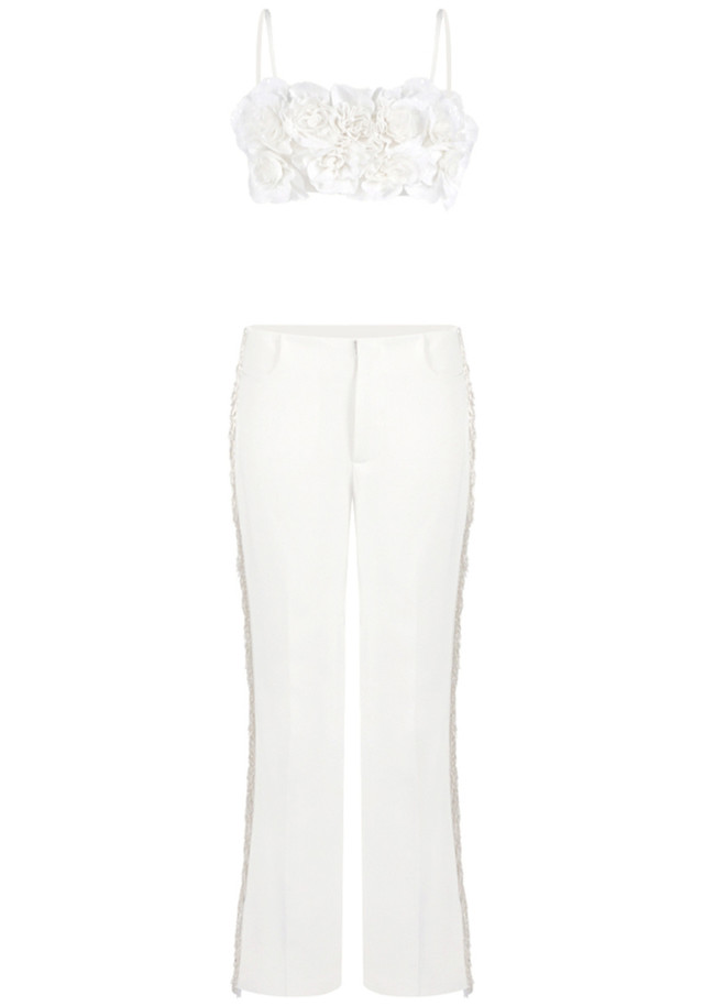 Floral Detail Two Piece Jumpsuit White Floral Detail Two Piece Jumpsuit White