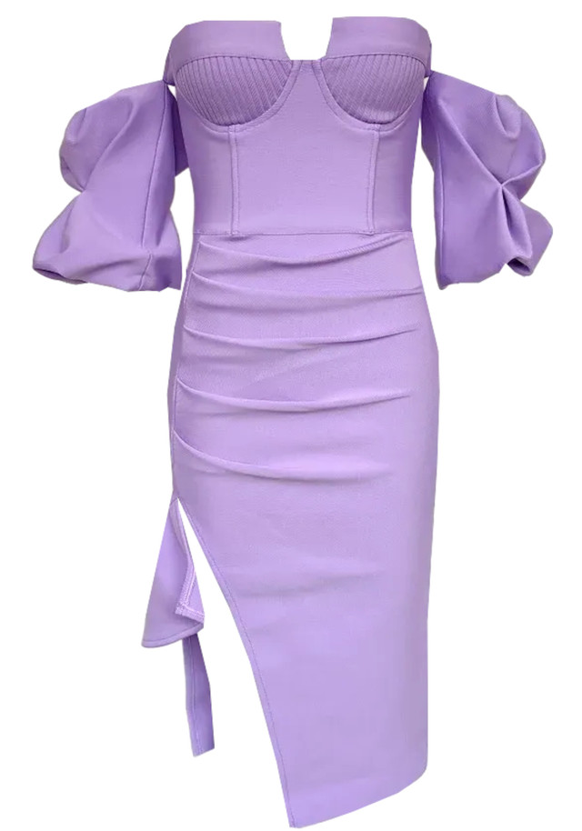 Short Sleeve Bustier Midi Dress Purple