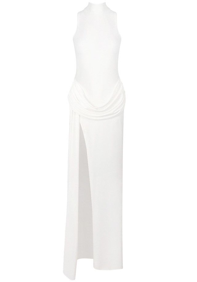 Draped Detail Maxi Dress White