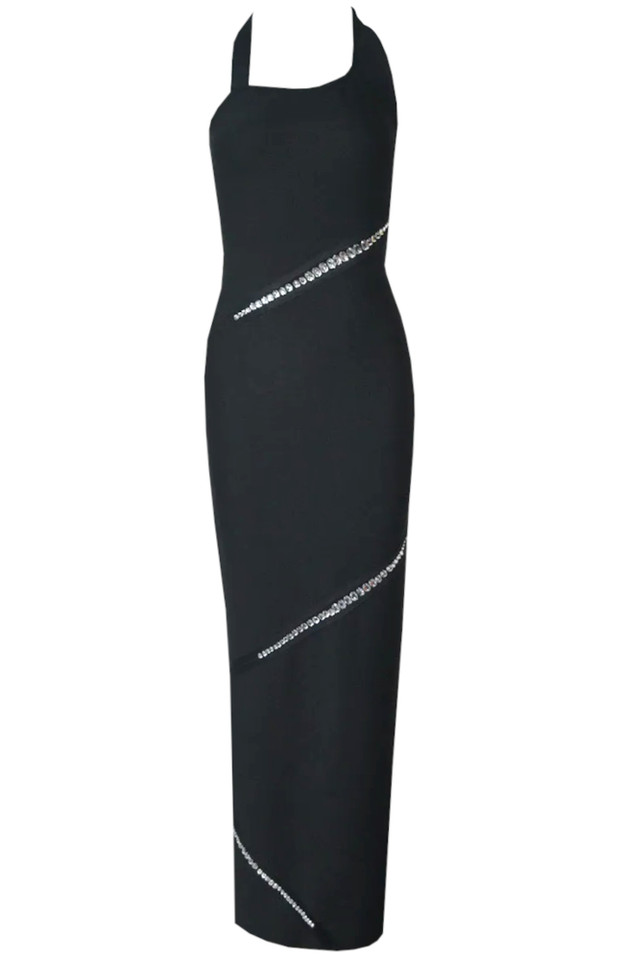 Halter Crystal Detail Maxi Dress Black Halter Crystal Detail Maxi Dress Black