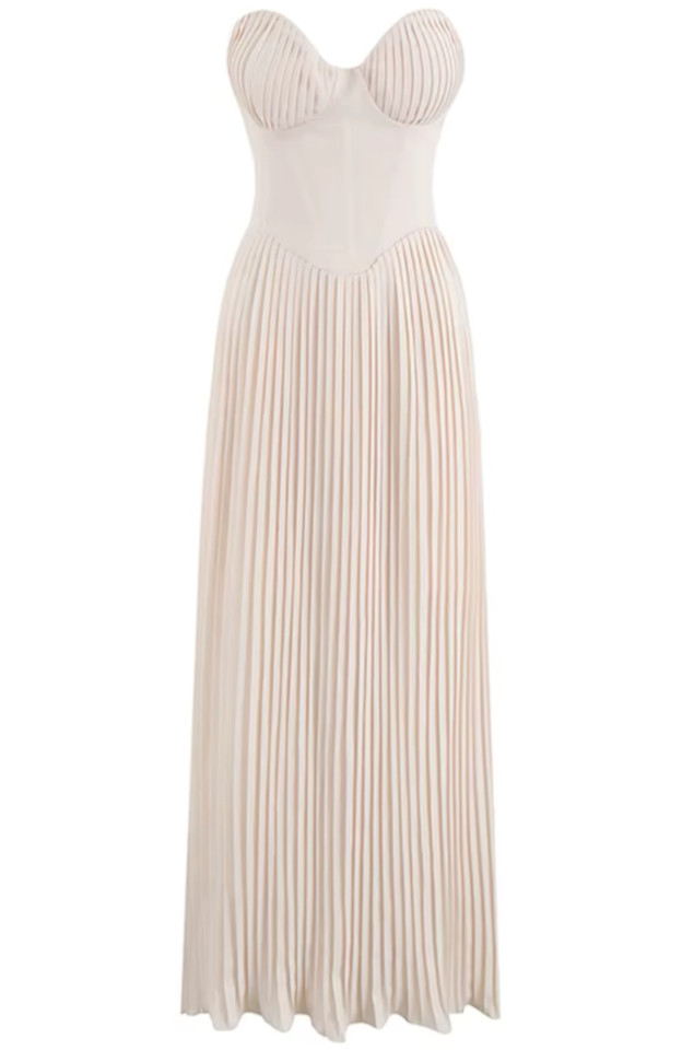 Strapless Bustier Pleated A Line Maxi Dress Blush Pink