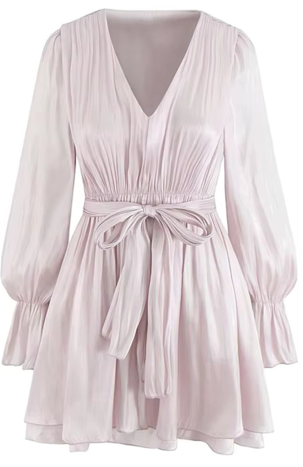 Long Sleeve A Line Dress Pastel Mauve